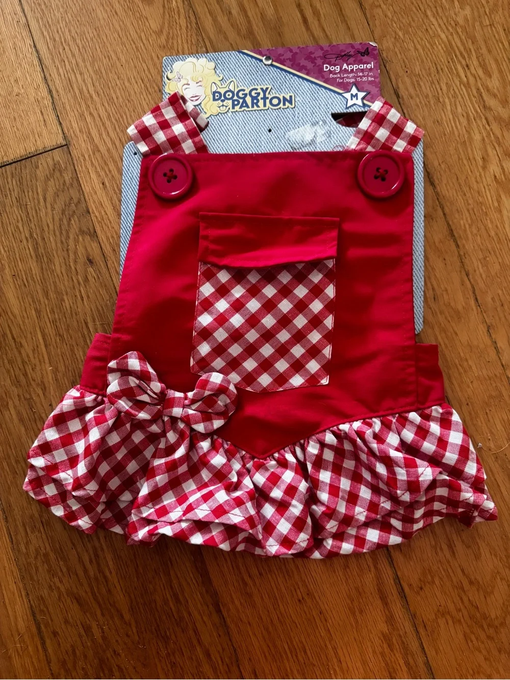 Dolly Parton Doggy Parton Red Gingham Overalls Dress for Dogs Size M NWT